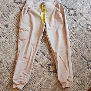 Figs Beige Joggers with Bright Yellow Accent